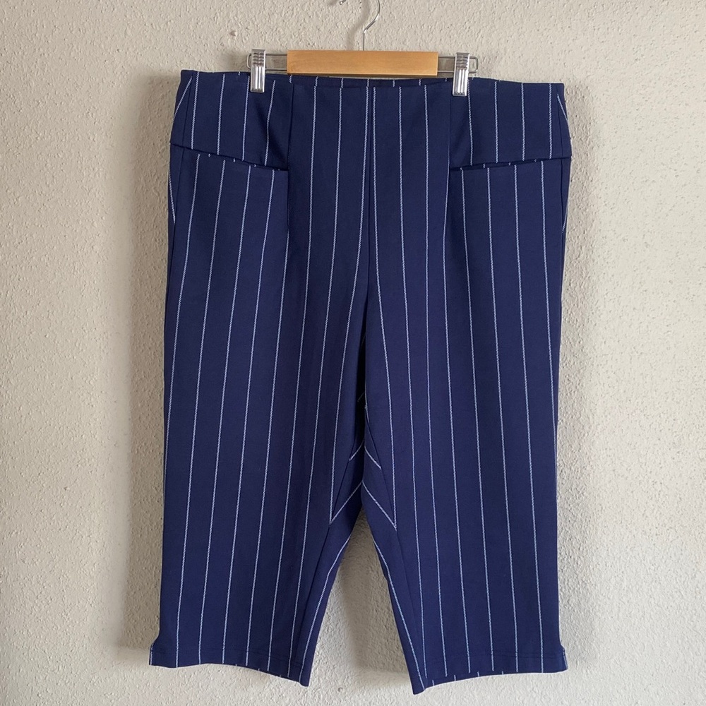 Torrid Navy and White Striped Capris